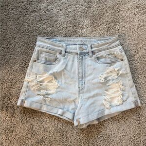 American Eagle Outfitters Light Wash Distressed High-Rise Denim Shorts